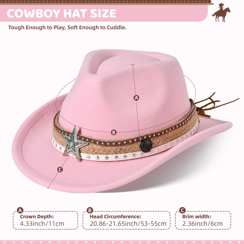 Willheoy Kids Cowboy Hat for Boys Girls Western Cowgirl Hat with Buckle Belt Wide Brim Fedora Hat Dress Up Costume - Image 2